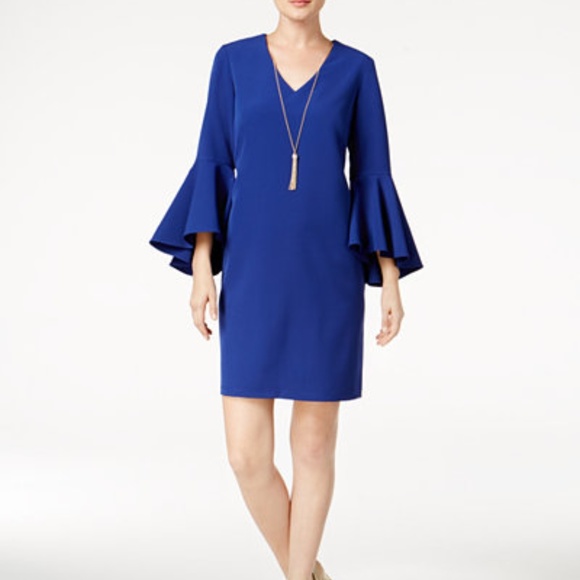 MSK Embellished Bell-Sleeve Dress Indigo Size 6 - Picture 1 of 2